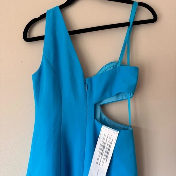 BCBGMaxAzria One Shoulder Cutout Dress NWT Blue Asymmetrical Midi Cocktail Dress - Picture 6 of 12